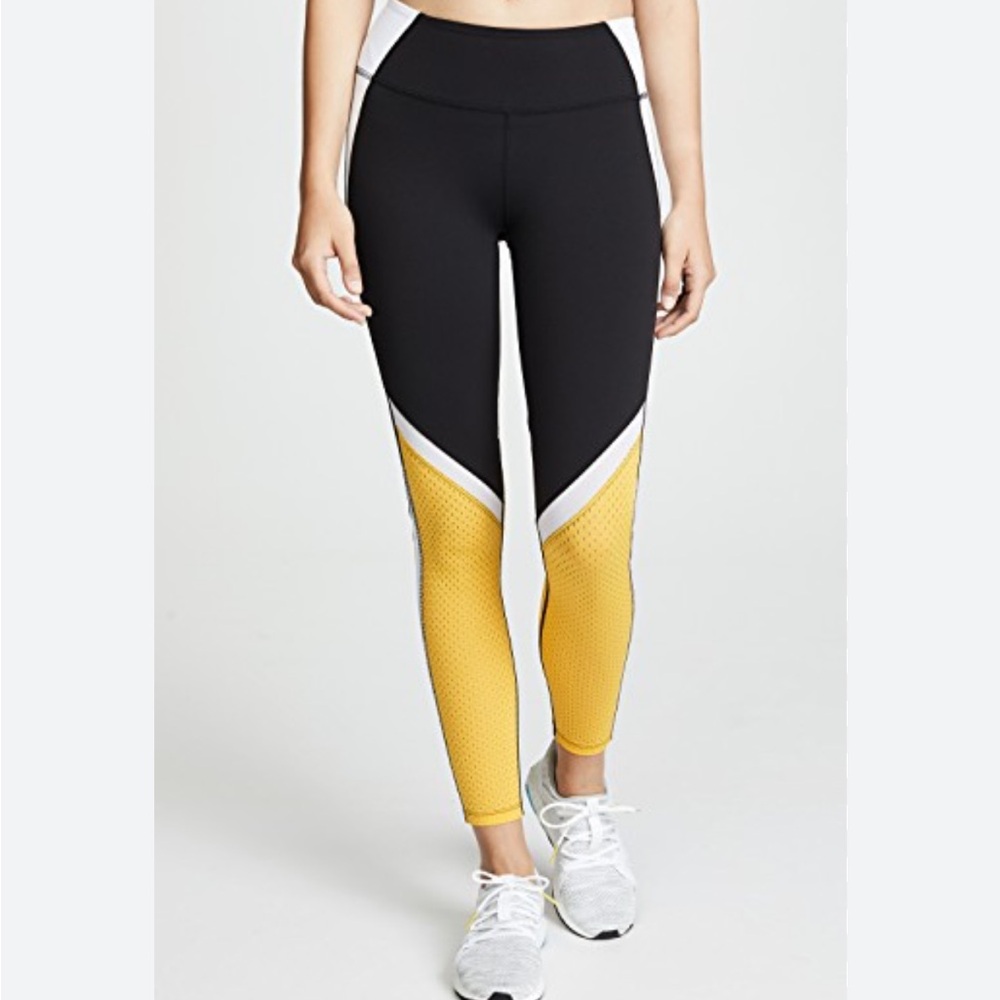 Splitz59 Black White Yellow Color Block Jordan Full Length Leggings | Small